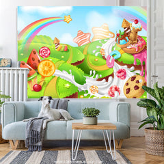 Lofaris Rainbow Star Candyland Happy Birthday Backdrop