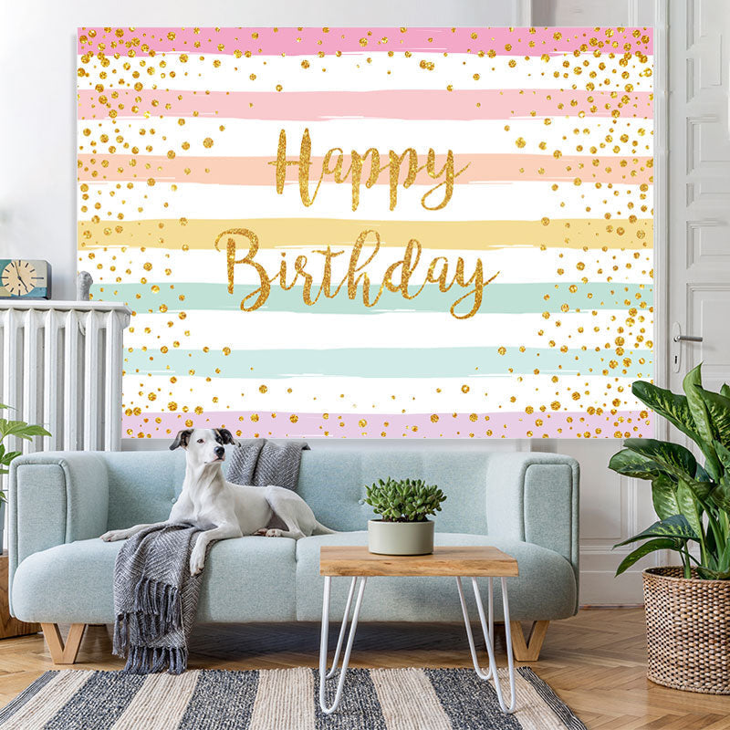 Lofaris Rainbow Stripe and Golden Bokeh Happy Birthday Backdrop