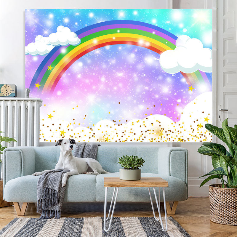 Lofaris Rainbow White Clouds Baby Shower Backdrop For Party