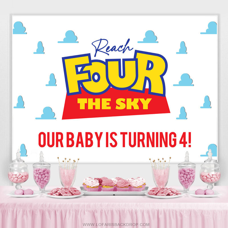 Lofaris Reach Four The Sky Simple Cute Happy Birthday Backdrop