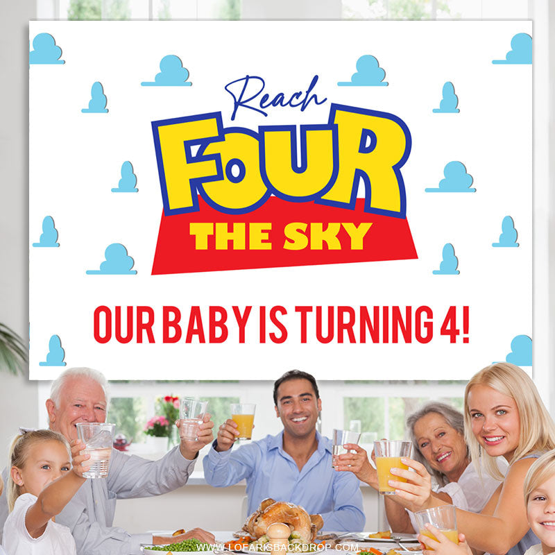 Lofaris Reach Four The Sky Simple Cute Happy Birthday Backdrop