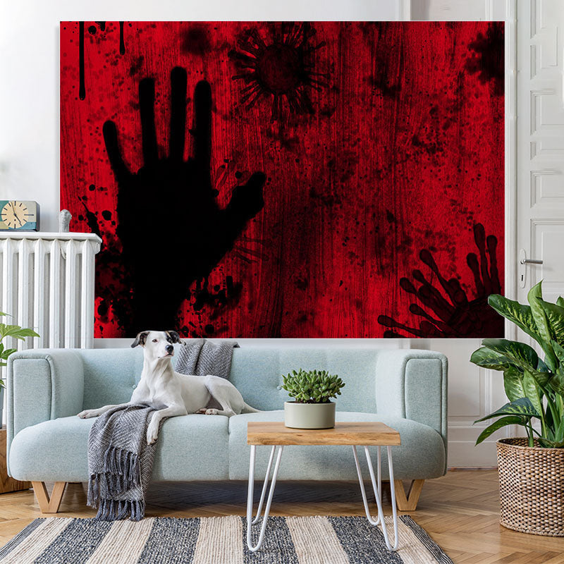 Lofaris Red and Black Scary Handprint Halloween Party Backdrop