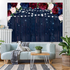 Lofaris Red and Blue Florals Lights Wooden Backdrop for Party