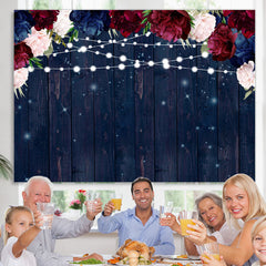 Lofaris Red and Blue Florals Lights Wooden Backdrop for Party