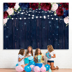 Lofaris Red and Blue Florals Lights Wooden Backdrop for Party