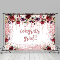 Lofaris Red And Pink Floral Glitter Congrats Grad Backdrop