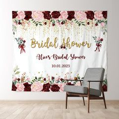 Lofaris Red and Pink Roses Golden Bokeh Bridal Shower Backdrop