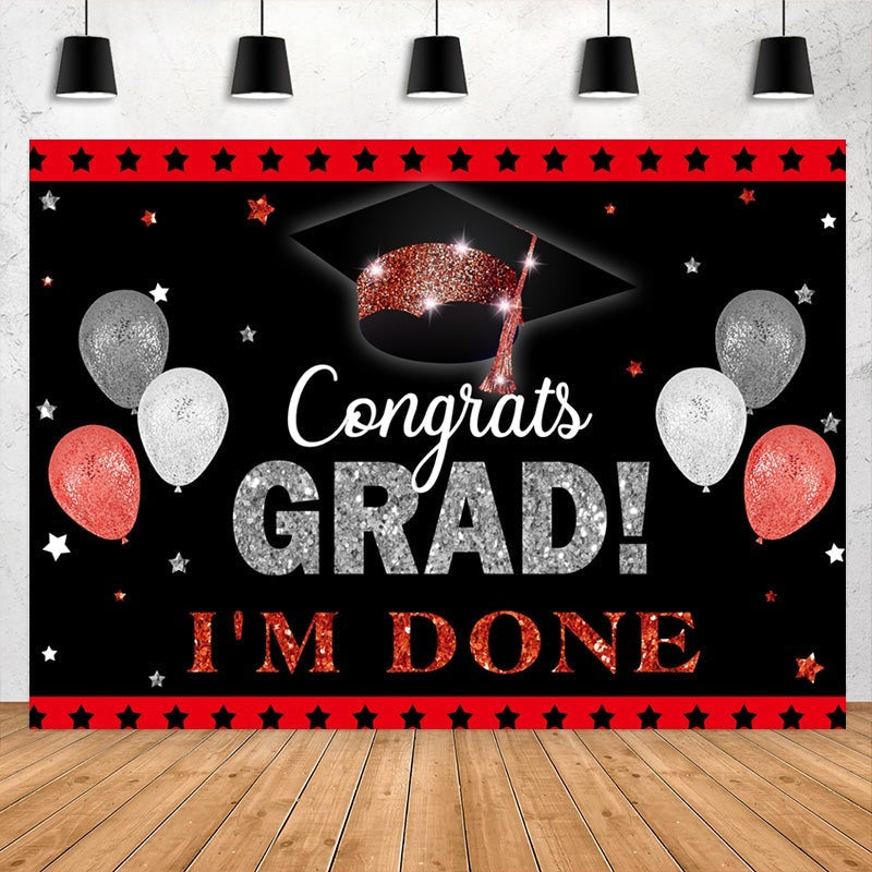 Lofaris Red And Sliver Ballons Black Graduation Party Backdrop