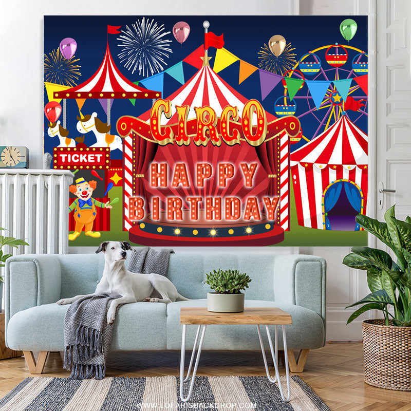 Lofaris Red And White Circo Happy Kids Birthday Party Backdrop