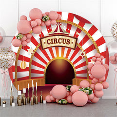 Lofaris Red And White Circus Round Birthday Party Backdrop