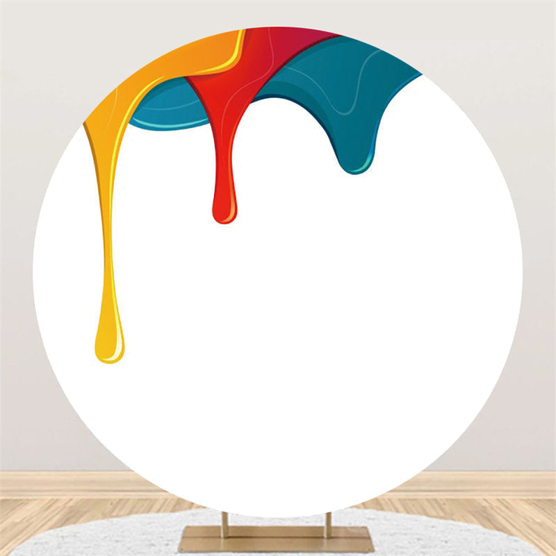 Lofaris Red And Yellow Blue Drops Happy Birthday Round Backdrop