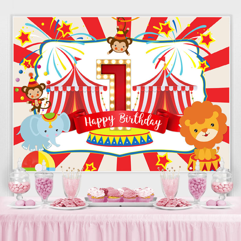 Lofaris Red Animals 1st Happy Birthday Party Backdrop For Boy