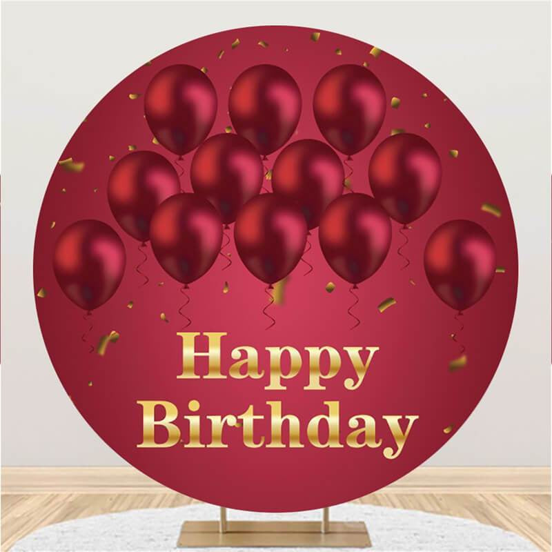 Lofaris Red Ballon Custom Circle Happy Birthday Party Backdrop