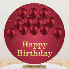 Lofaris Red Ballon Custom Circle Happy Birthday Party Backdrop