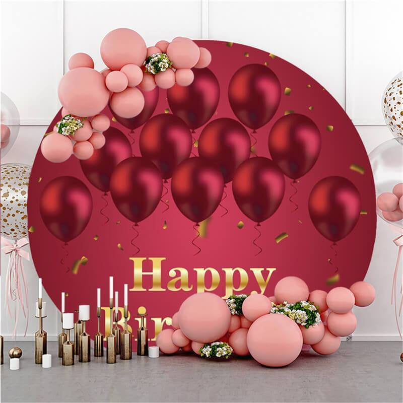 Lofaris Red Ballon Custom Circle Happy Birthday Party Backdrop