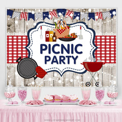 Lofaris Red Blue Flags And White Wood Picnic Birthday Backdrop
