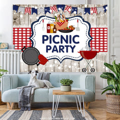 Lofaris Red Blue Flags And White Wood Picnic Birthday Backdrop