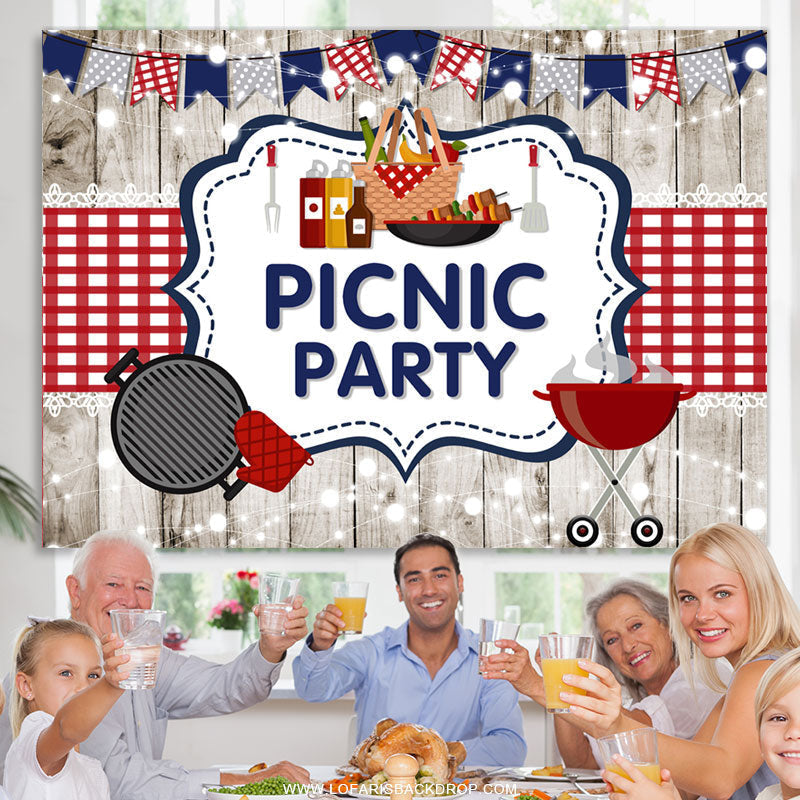 Lofaris Red Blue Flags And White Wood Picnic Birthday Backdrop