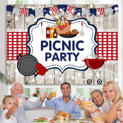 Lofaris Red Blue Flags And White Wood Picnic Birthday Backdrop