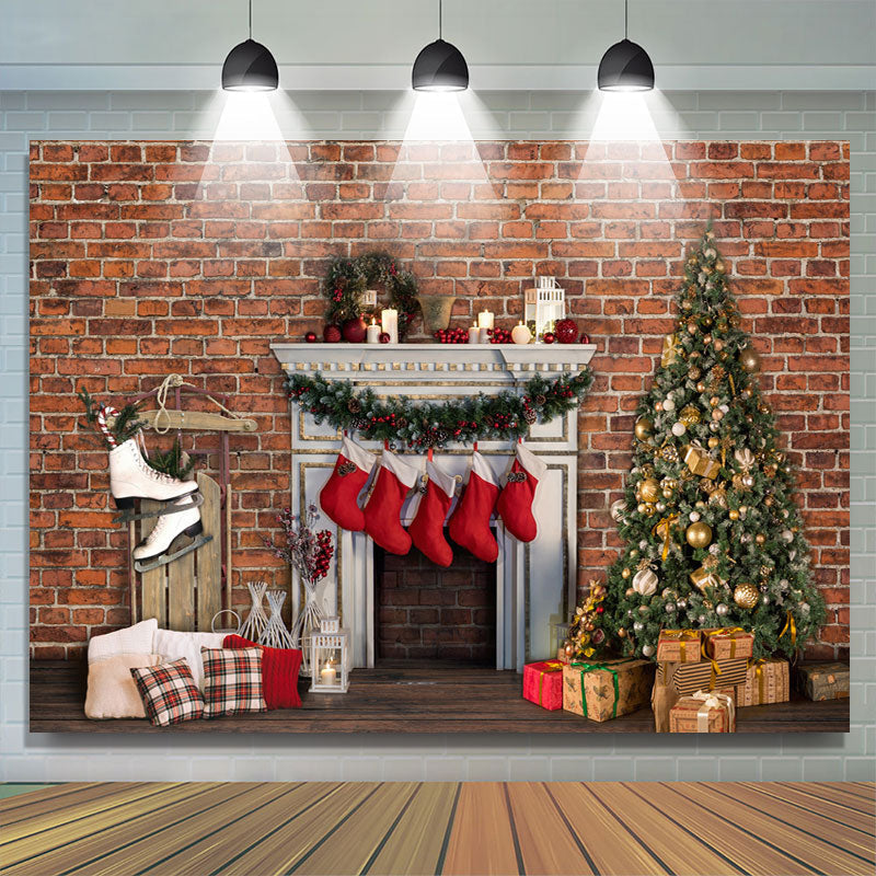 Lofaris Red Bricks And Christmas Stocks Hanging Out Backdrop