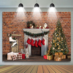Lofaris Red Bricks And Christmas Stocks Hanging Out Backdrop
