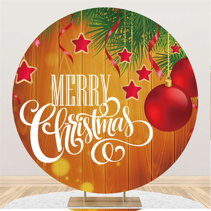 Lofaris Red Christmas Ball Round Brown Wood Backdrop