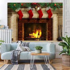 Lofaris Red Christmas stockings fireplace Photoshoot backdrop