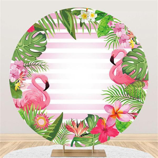 Lofaris Red-Crowned Crane Leaves Round Happy Birthday Backdrop