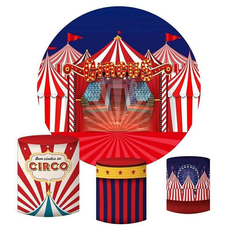 Lofaris Red Curtain Circus Round Birthday Decoration Backdrop Kit