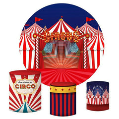 Lofaris Red Curtain Circus Round Birthday Decoration Backdrop Kit