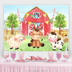 Lofaris Red Farm Theme With Cute Safari Happy Birthday Backdrop