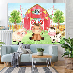 Lofaris Red Farm Theme With Cute Safari Happy Birthday Backdrop