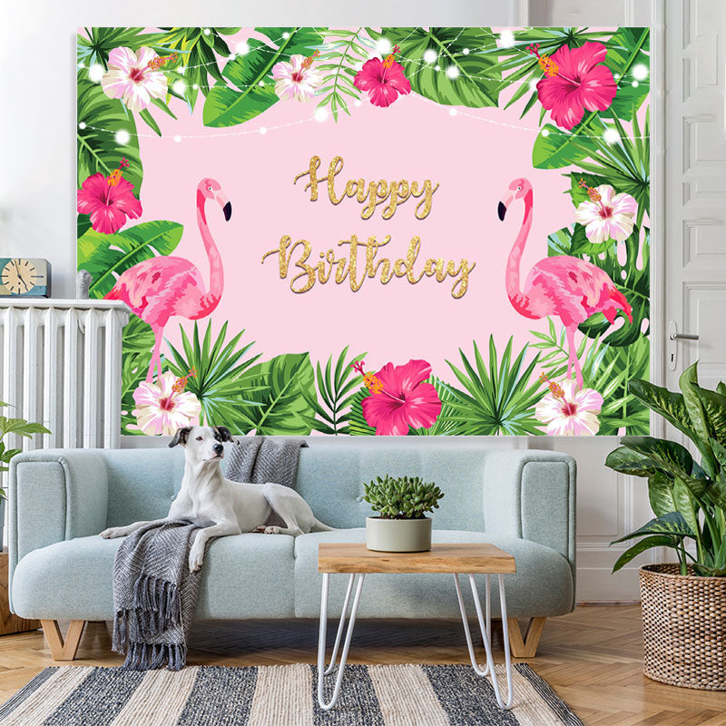 Lofaris Red Flamingos and Tropical Plants Birthday Backdrop