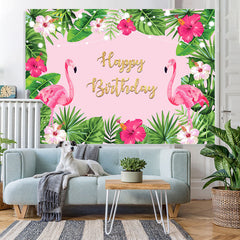 Lofaris Red Flamingos and Tropical Plants Birthday Backdrop