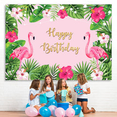Lofaris Red Flamingos and Tropical Plants Birthday Backdrop