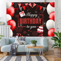 Lofaris Red Glitter Flags And Balloons Happy Birthday Backdrop