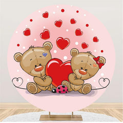 Lofaris Red Love And Bear Round Pink Girls Baby Shower Backdrop