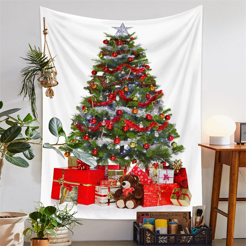 Lofaris Red Ribbon Christmas Tree Gifts Room Wall Tapestry