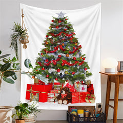 Lofaris Red Ribbon Christmas Tree Gifts Room Wall Tapestry
