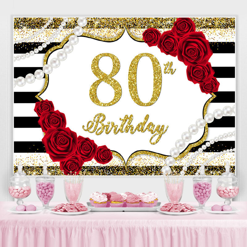 Lofaris Red Rose And Gold Glitter 80th Birthday Party Backdrop