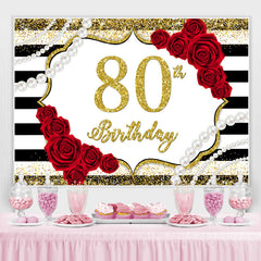 Lofaris Red Rose And Gold Glitter 80th Birthday Party Backdrop