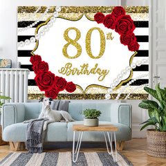 Lofaris Red Rose And Gold Glitter 80th Birthday Party Backdrop