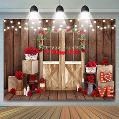Lofaris Red Rose And Light Wood Door Backdrop For Decoration