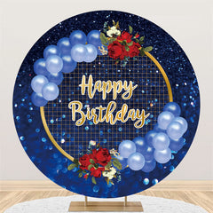 Lofaris Red Rose Blue Balloons Happy Birthday Round Backdrop