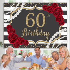 Lofaris Red Rose Dark Gery Glitter Happy 60Th Birthday Backdrop