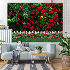 Lofaris Red Rose Green Leaves Butterfly Garden Spring Backdrop