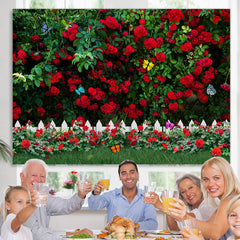 Lofaris Red Rose Green Leaves Butterfly Garden Spring Backdrop