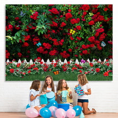 Lofaris Red Rose Green Leaves Butterfly Garden Spring Backdrop