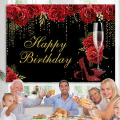 Lofaris Red Rose High Heel Glass Happy Birthday Backdrop