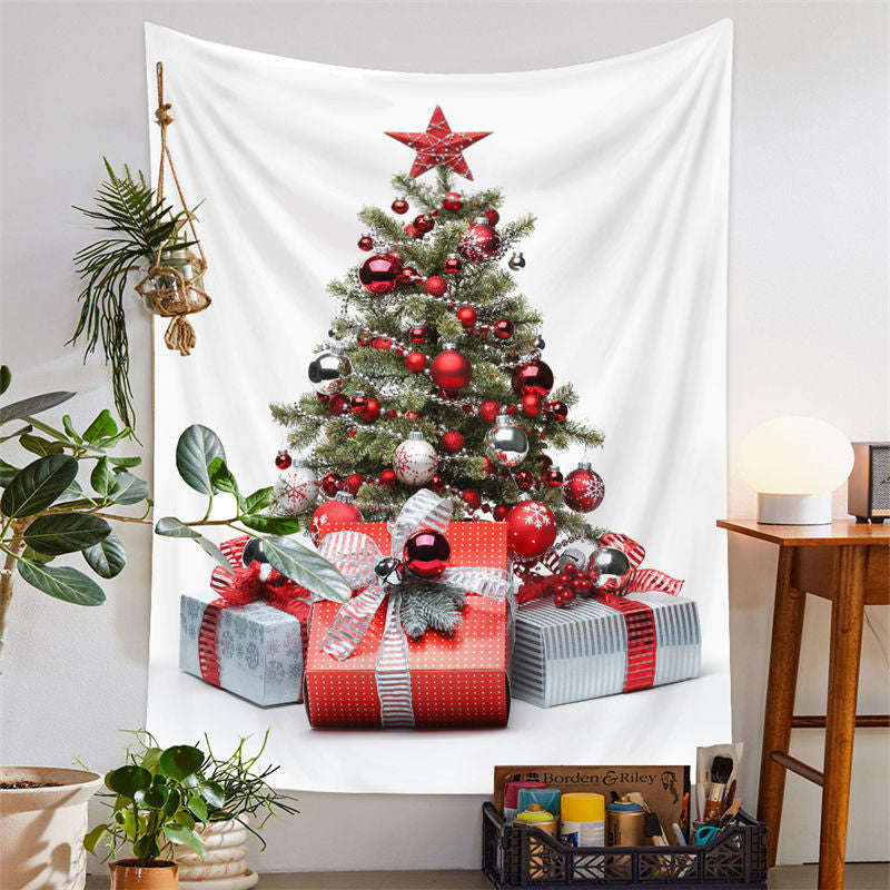 Lofaris Red Silver Christmas Tree Wall Hanging Tapestry Deco